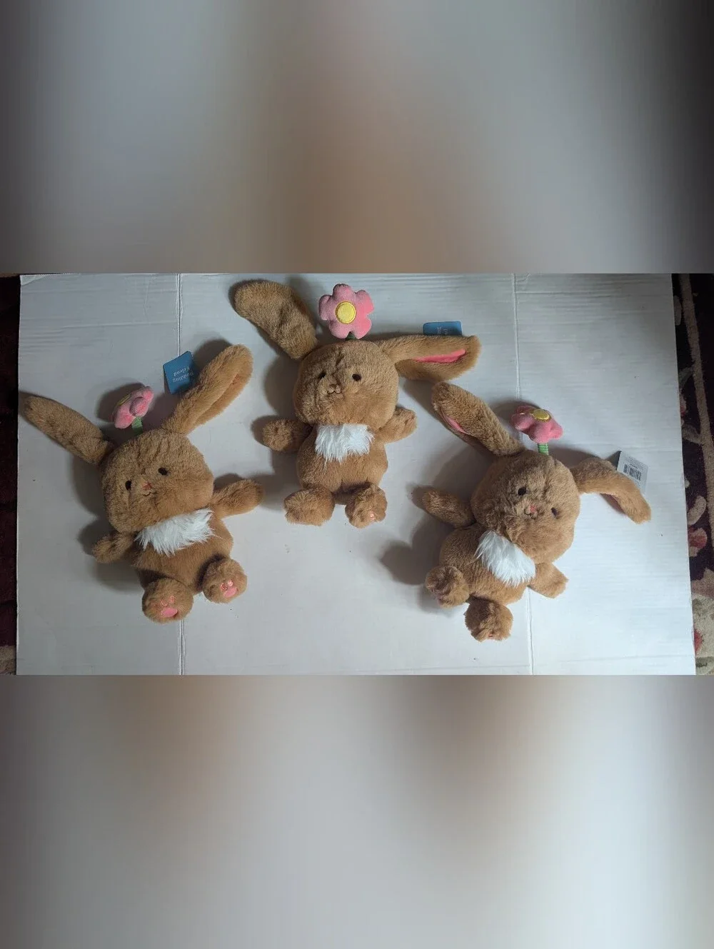 3 Plush Brown Bunny Toy with Pink Flower - Kids Toy